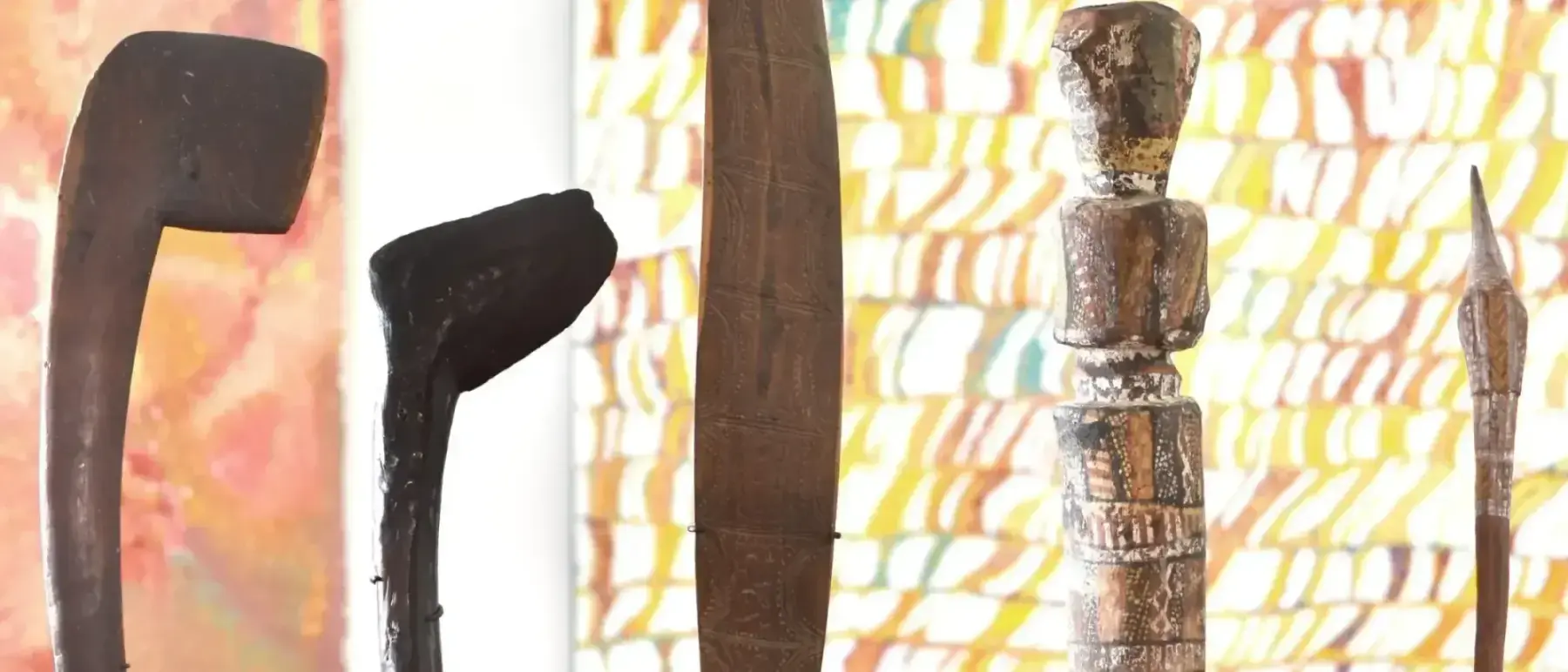 Artifacts and works on display at Newstead Art, Bondi Beach